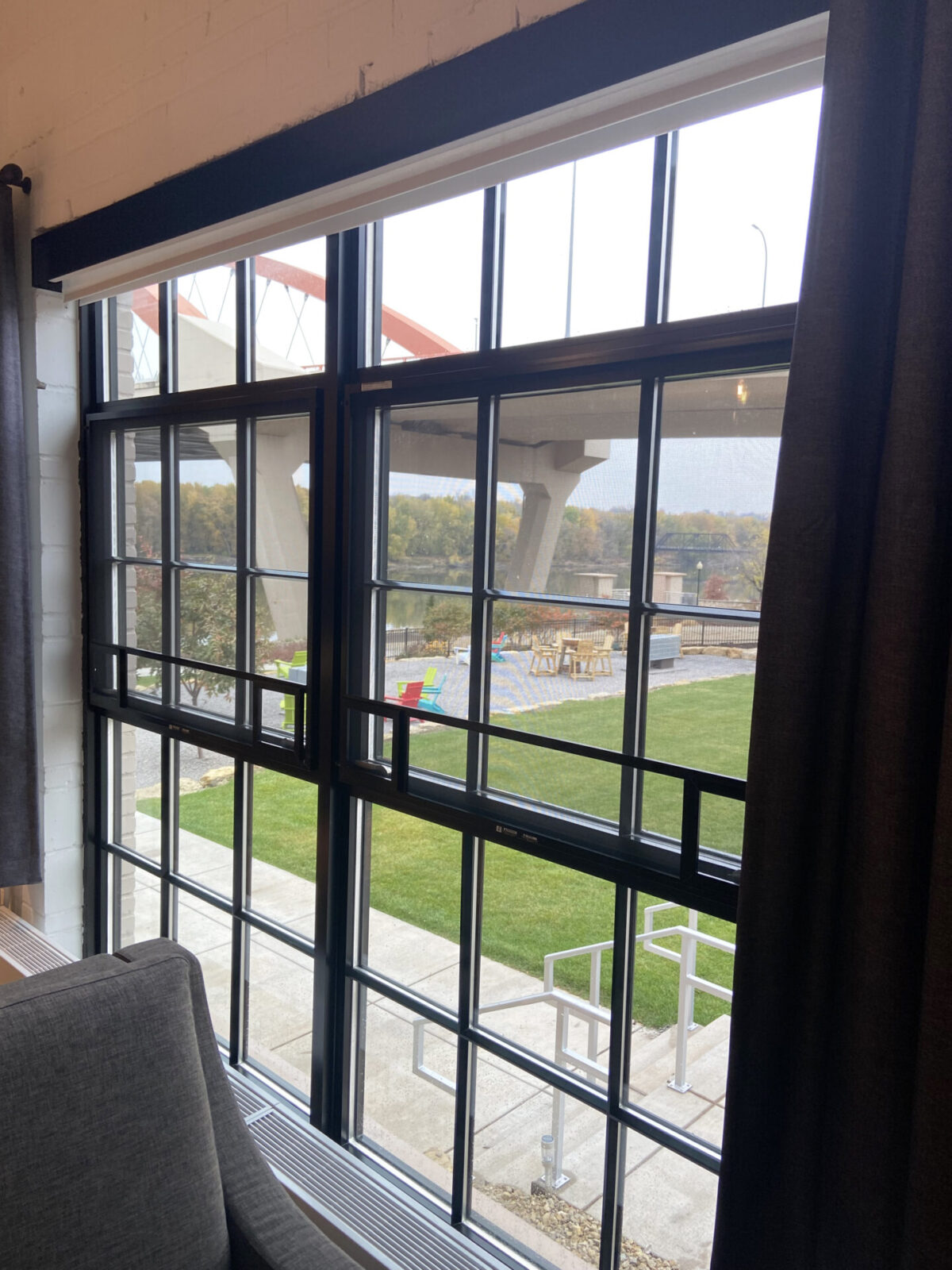 Confluence Hotel historic steel-replica awning window screen