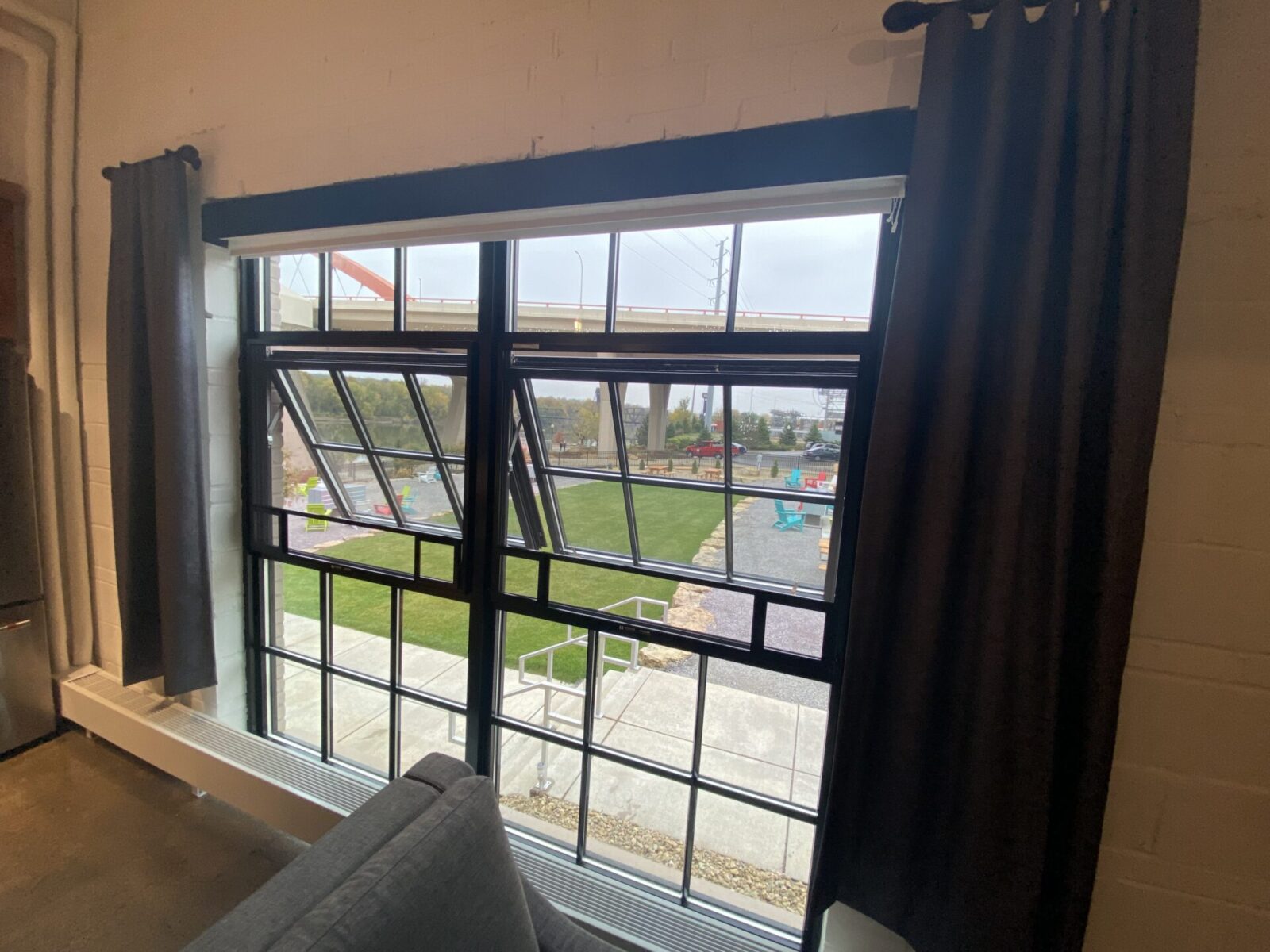 Confluence Hotel historic steel-replica awning window screen