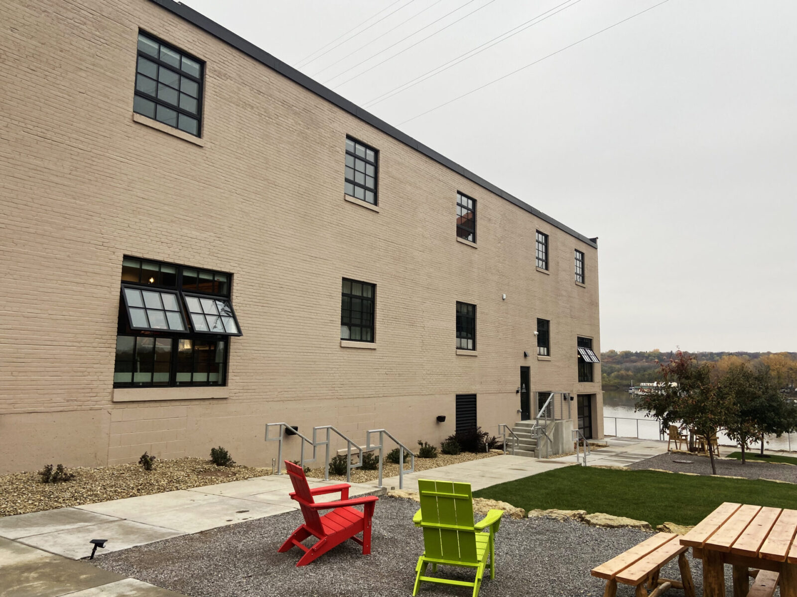 Confluence Hotel exterior custom historic steel-replica windows